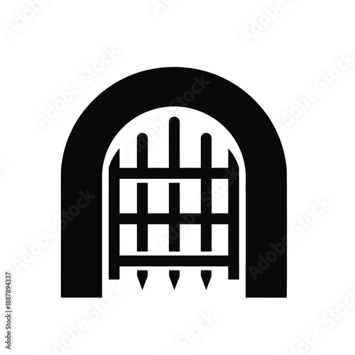 Black Archway Gate Icon with Spikes on White Background