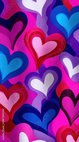 Vibrant Abstract Layered Hearts Pattern for Romance and Celebration