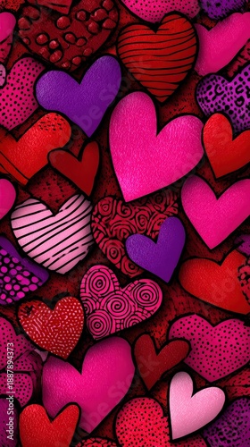 Colorful Decorative Hearts Pattern Background for Valentine's Day