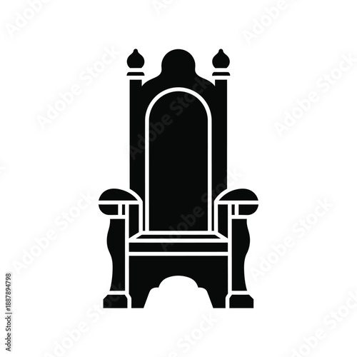 Black Silhouette Throne Icon with Arched Back and Finials