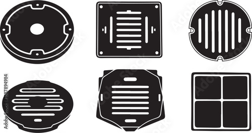 Various Industrial Vent Covers and Grilles in Black Silhouette