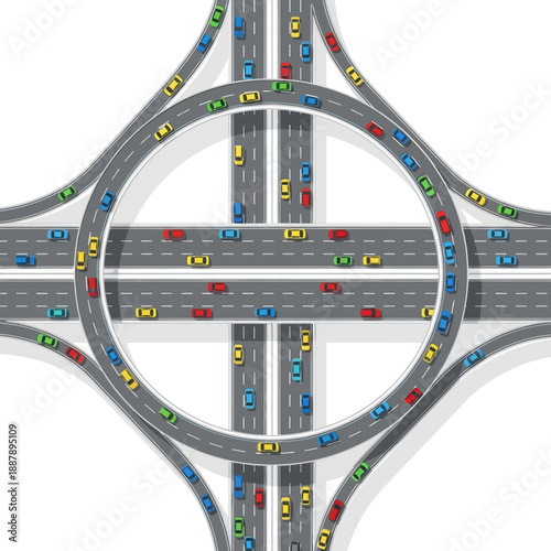 Aerial View of Busy Highway Interchange with Traffic