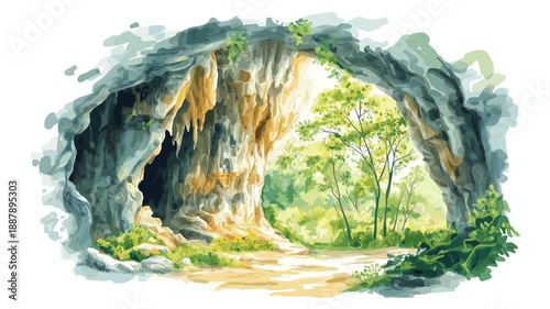 Mammoth Cave National Park. Mammoth Cave National Park hand drawn watercolor illustration