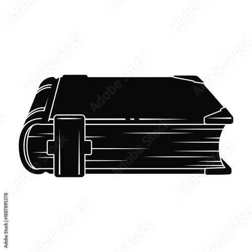 Stylized Black Silhouette of an Old Closed Book with Clasp and Corner Guards
