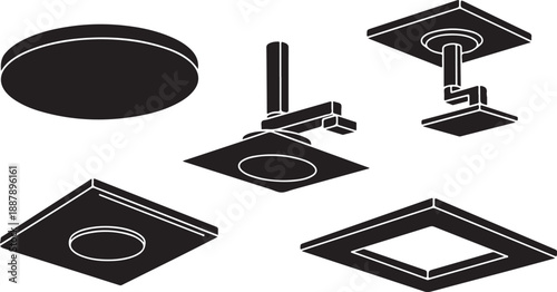 Black and white kitchen sink and faucet illustrations set