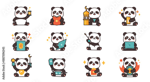 Cute Panda Character Poses Set