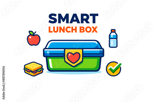 Smart lunch box with healthy food icons and heart motif