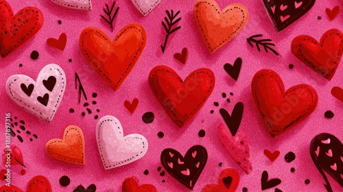 Colorful Stitched Heart Pattern Background for Valentine Day