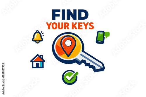 Find your keys icon with location marker and smartphone symbols