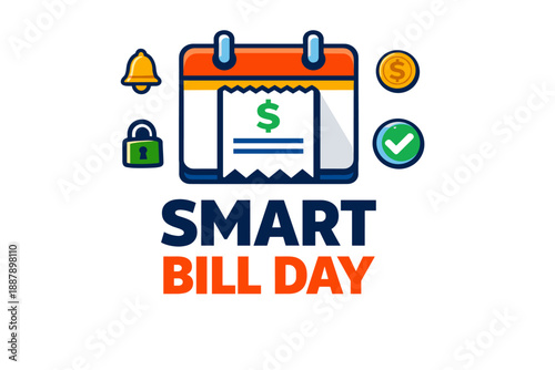 Smart bill day icon: calendar, reminder, and payment symbols