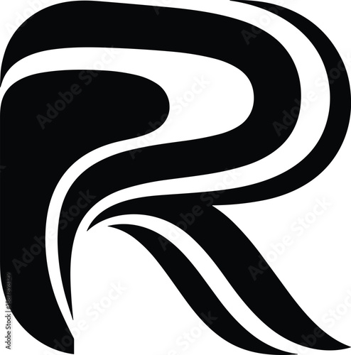 Abstract letter R logo design, modern minimal typography symbol, creative black and white vector branding icon illustration