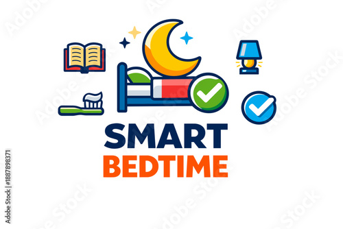 Smart bedtime routine for kids with moon and checkmarks