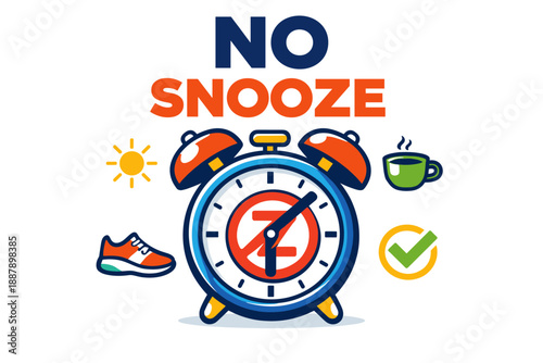 Motivational alarm clock graphic with fitness and morning elements