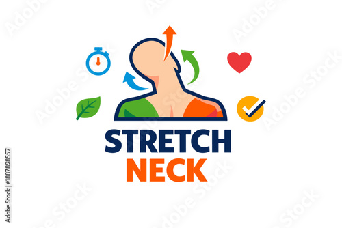 Colorful illustration of neck stretch exercise for wellness and relaxation