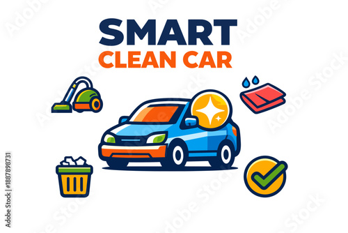 Smart clean car graphic with vacuum and cleaning supplies