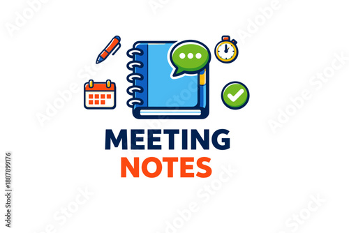 Wallpaper Mural Colorful meeting notes concept with notebook, calendar, and speech bubble icons Torontodigital.ca