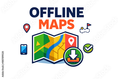Offline maps icon with download symbol and navigation elements