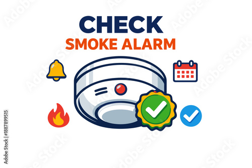 Smoke alarm safety reminder icon with fire, bell, and calendar symbols