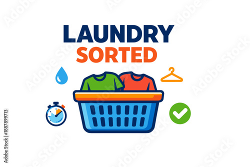 Organized laundry basket with clean clothes and symbols for efficiency