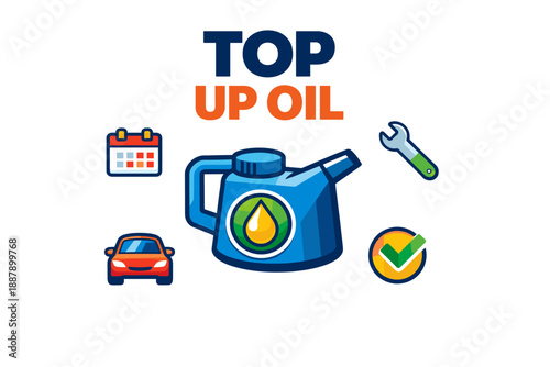 Automotive oil top-up guide with icons and tools