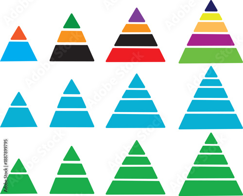 Minimalist triangular pyramid levels. Professional organizational structure symbols. Modern step-by-step priority icons