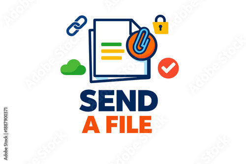 Send a file concept with lock and cloud icons for secure file transfer