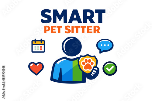 Smart pet sitter logo with heart, calendar, and messaging icons