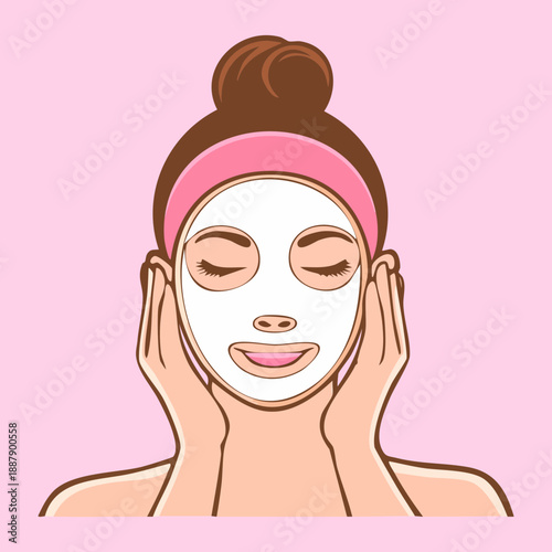 Girl using white facial mask for daily skin care routine Graphic Asset