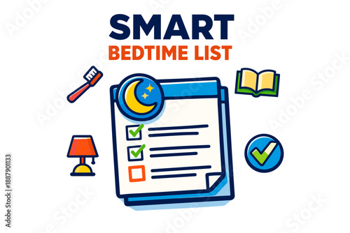 Smart bedtime list with icons for planning and organization