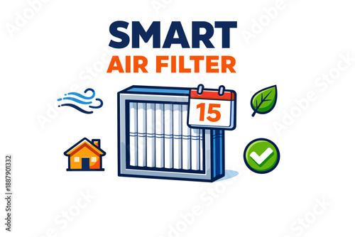 Smart air filter illustration with calendar and home icons