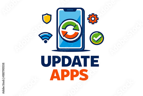 Mobile app update icon with smartphone and system symbols
