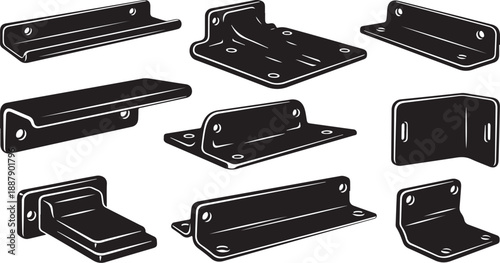 Various metal bracket designs and shapes in black color