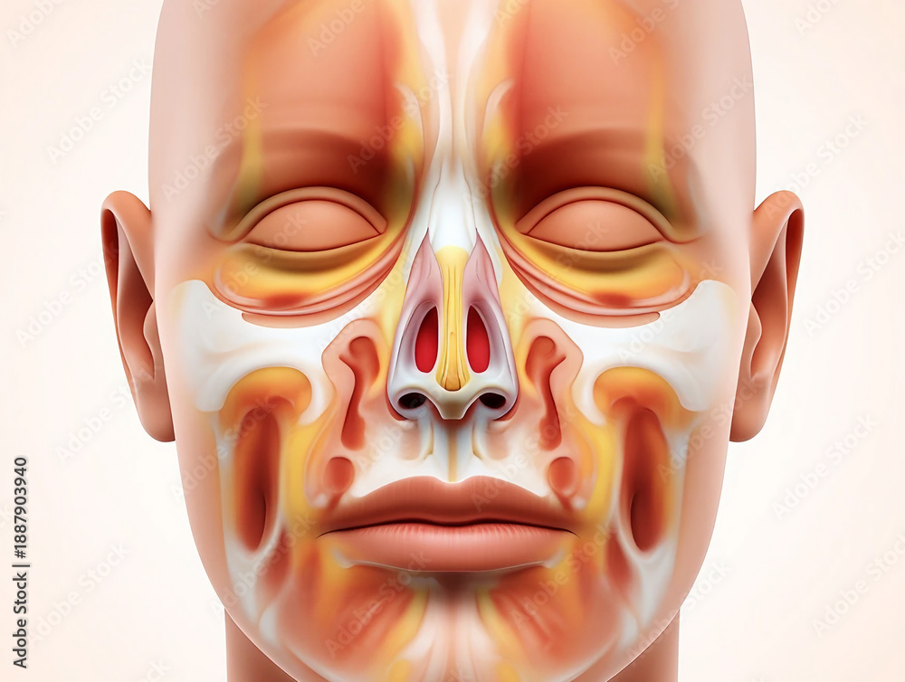Obraz premium Human face anatomy showing nasal cavity sinuses and muscles image