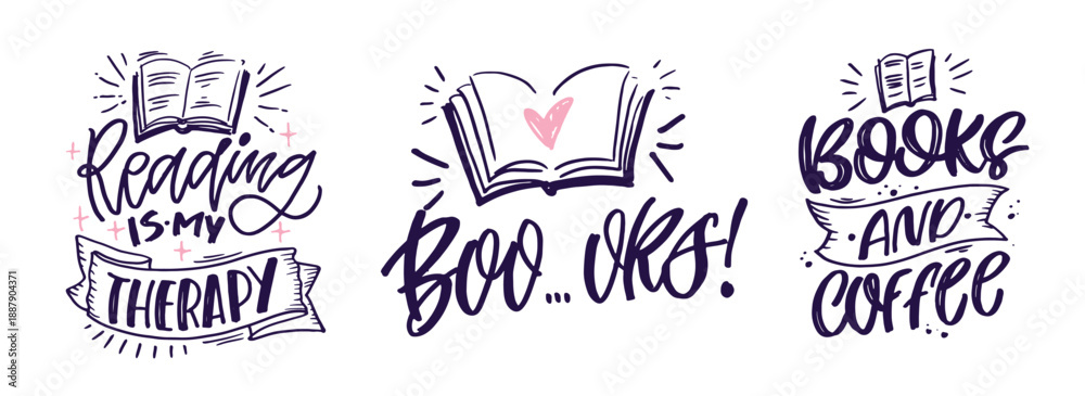Fototapeta premium Cute hand drawn doodle lettering quote about books and reading. Lettering for t-shirt design, mug print, bag print, clothes fashion. 100% hand drawn vector image.