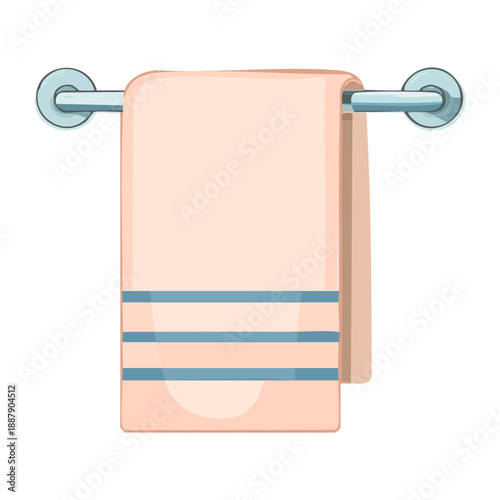 Beige towel on silver rack for bathroom interior and hotel hygiene Graphic Asset