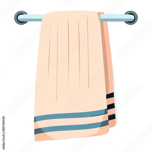 Beige hanging towel for bathroom and home spa hygiene product display Graphic Asset
