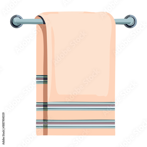 Soft beige bathroom towel on silver rack for home spa and hygiene Graphic Asset