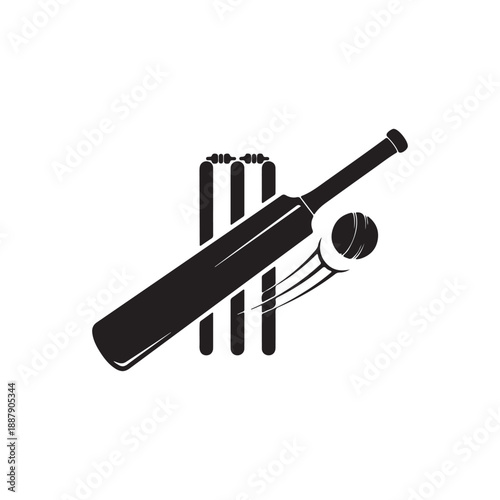Cricket bat ball wickets silhouette icon vector illustration