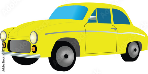 Isolated cartoon yellow sports car vector illustration of a vintage automotive vehicle for city transport or toy taxi cab travel