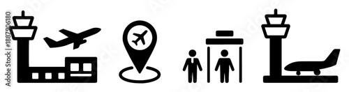 airport travel icon set