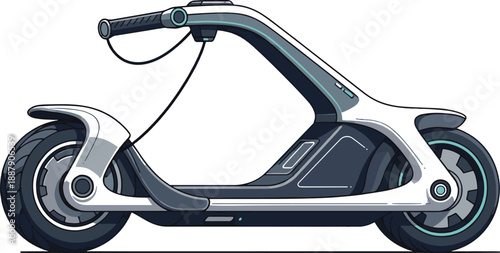 Futuristic electric kick scooter vector illustration modern eco friendly urban transport for city commute isolated on white background flat design