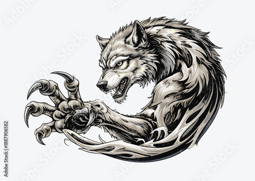 Illustration of scary werewolf with claws
