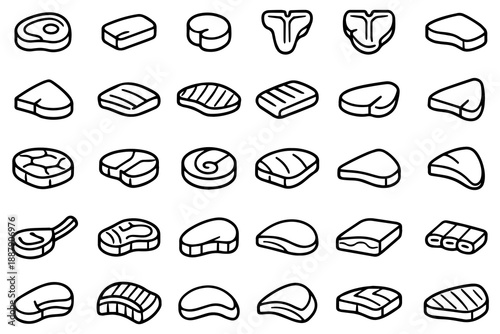 Meat steaks icons isolated on white background, Vector