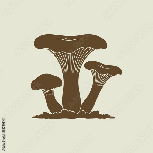 Brown Chanterelle Mushroom Cluster Vector Growing in Soil