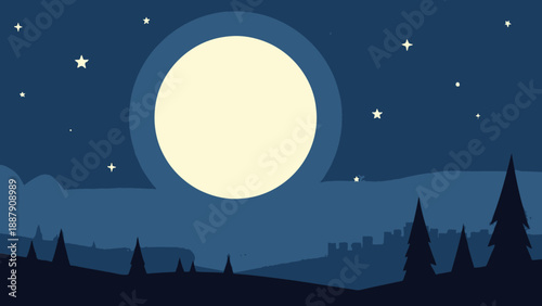 Full Moon Night Sky with Stars.