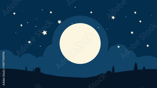 Full Moon Shining Brightly in Night Sky.