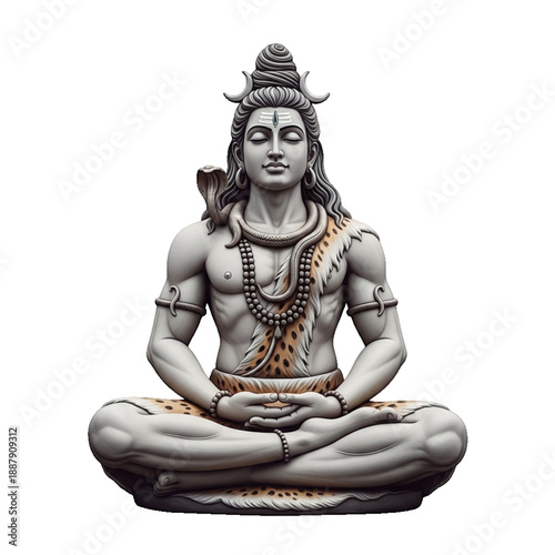 Powerful Lord Shiva stone sculpture in meditation position on transparent Background. Realistic 3D Shiva Statue isolated transparent background Shivratri design elements. Shiva Yogi divine figure, 
