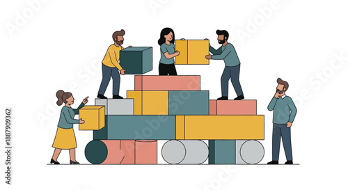 High-performing business team collaborating to construct a resilient strategic foundation for success