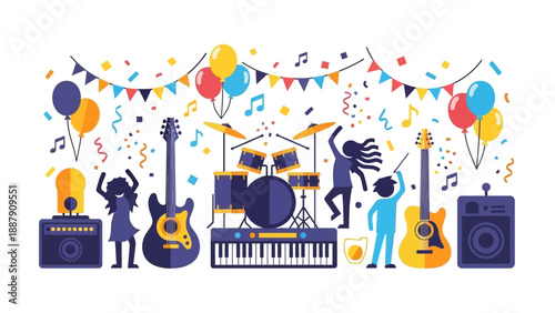 Musical Instruments and Silhouettes at Party.