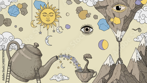 Surrealist Illustration of Fox and Objects.